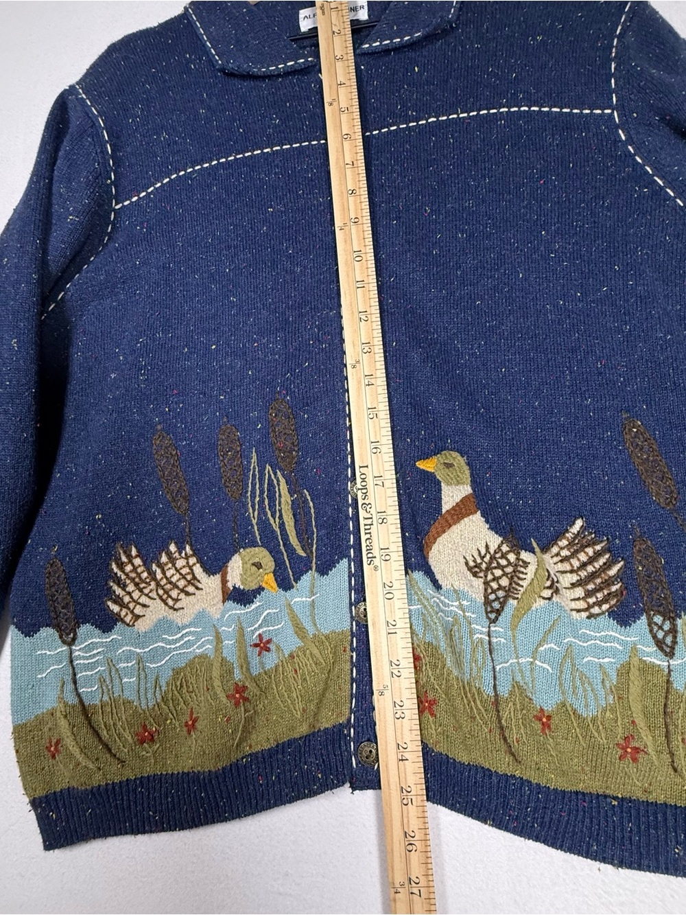 Vintage embroidered Navy Duck Patchwork Cardigan Jacket Alfred Dunner - Picture 10 of 14